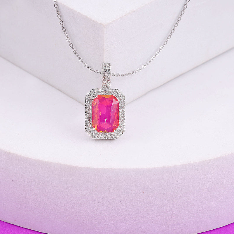 Pink Crystal Square Necklace Boho Bloom