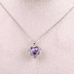 Purple Zircon Heart Necklace Boho Bloom