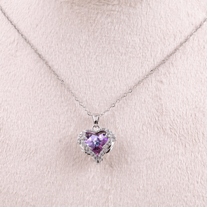 Purple Zircon Heart Necklace Boho Bloom