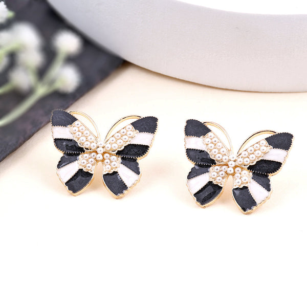Black Butterfly Crystal Stud Earrings Boho Bloom