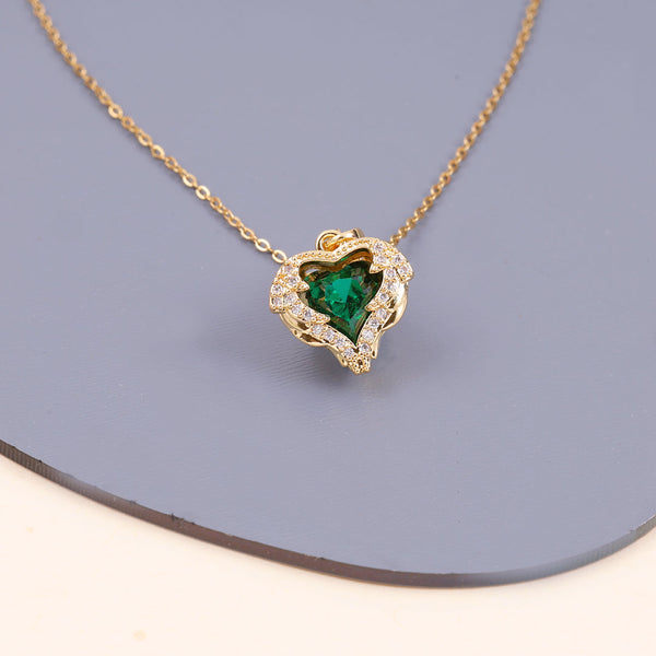 Green Zircon Heart Necklace Boho Bloom