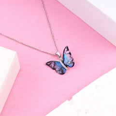 Shiny Blue Butterfly Necklace Boho Bloom