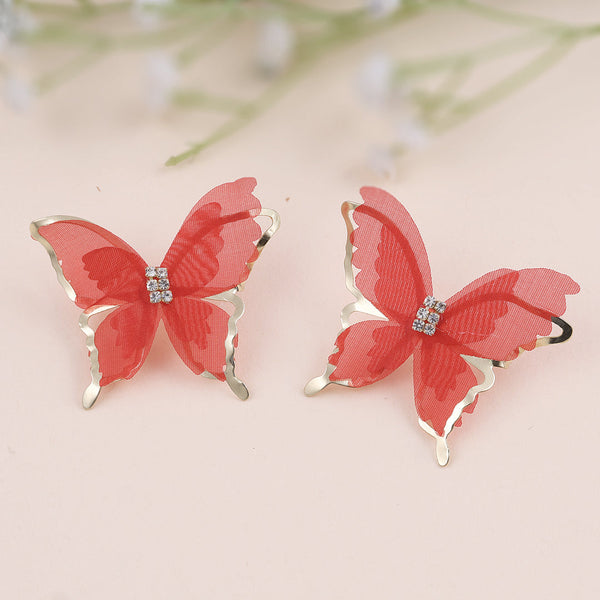Gold Plated Red Butterfly Earrings Boho Bloom