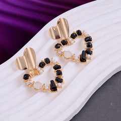 Rhinestone Pearl Heart Earrings Boho Bloom