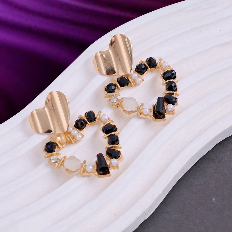 Rhinestone Pearl Heart Earrings Boho Bloom