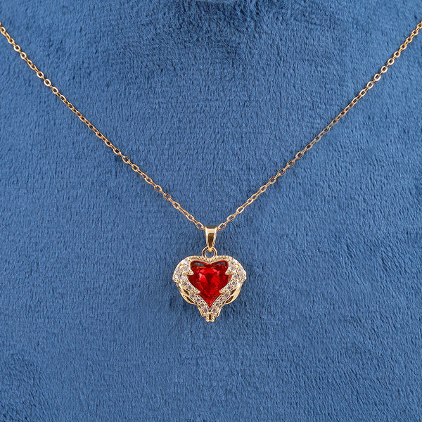 Red Zircon Heart Necklace Boho Bloom
