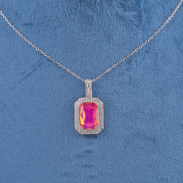 Pink Crystal Square Necklace Boho Bloom