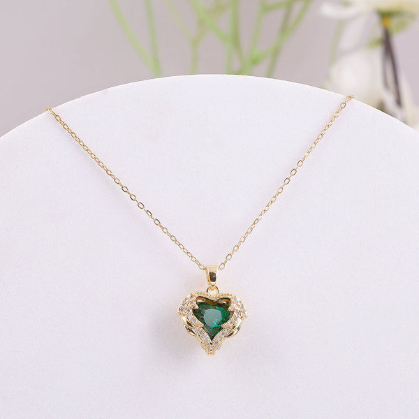 Green Zircon Heart Necklace Boho Bloom