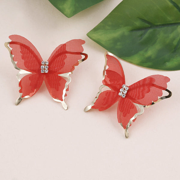 Gold Plated Red Butterfly Earrings Boho Bloom