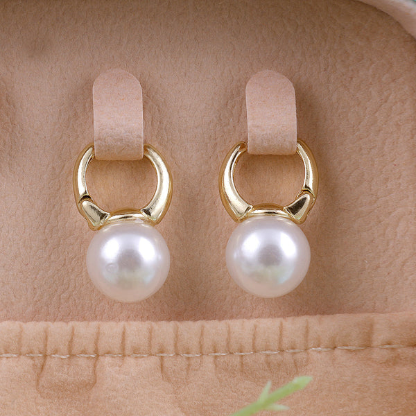 Gold Plate Pearl Drop Hoop Earrings Boho Bloom