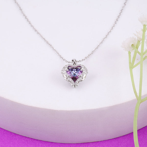 Purple Zircon Heart Necklace Boho Bloom