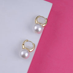 Gold Plate Pearl Drop Hoop Earrings Boho Bloom