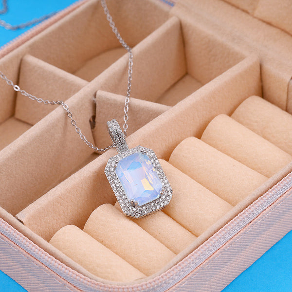 White Crystal Square Necklace Boho Bloom