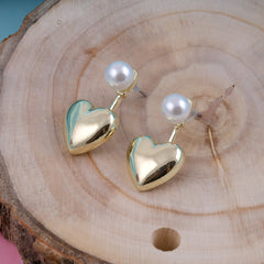 Gold Heart Mini Pearl Earrings Boho Bloom