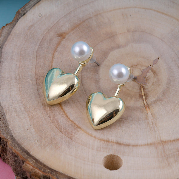 Gold Heart Mini Pearl Earrings Boho Bloom