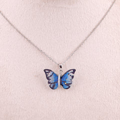 Shiny Blue Butterfly Necklace Boho Bloom