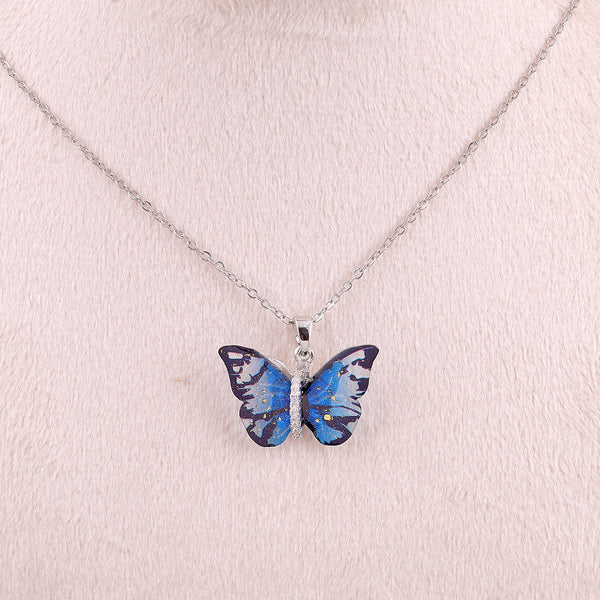 Shiny Blue Butterfly Necklace Boho Bloom