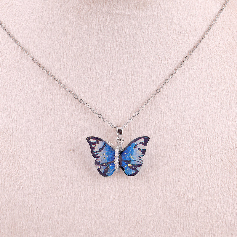 Shiny Blue Butterfly Necklace Boho Bloom