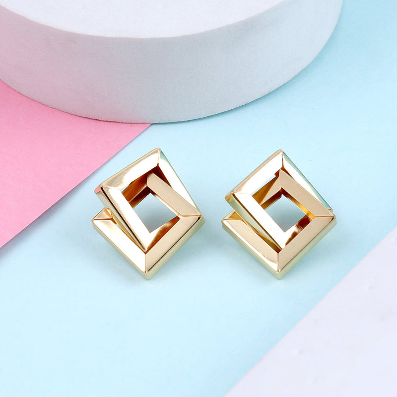 Geometric Double Square Stud Earrings Boho Bloom
