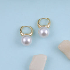 Gold Plate Pearl Drop Hoop Earrings Boho Bloom