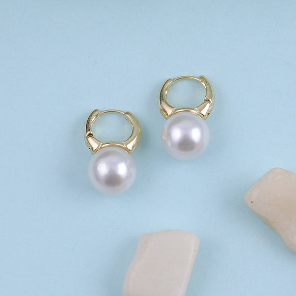 Gold Plate Pearl Drop Hoop Earrings Boho Bloom