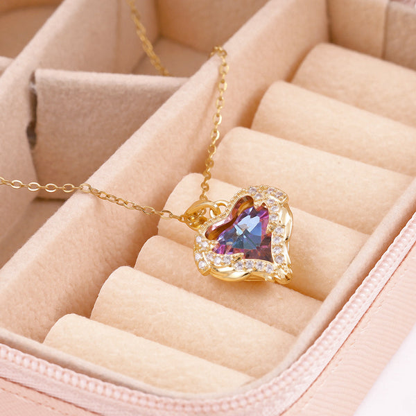 Pink Zircon Heart Necklace Boho Bloom
