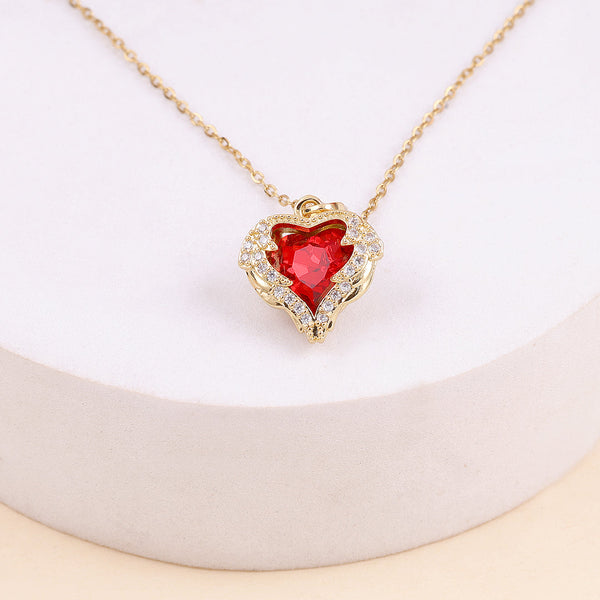 Red Zircon Heart Necklace Boho Bloom