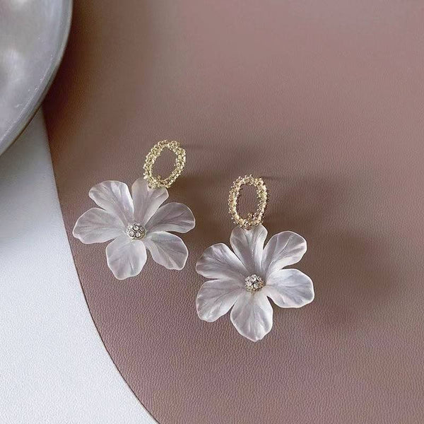 White Flower Petal Earrings Boho Bloom
