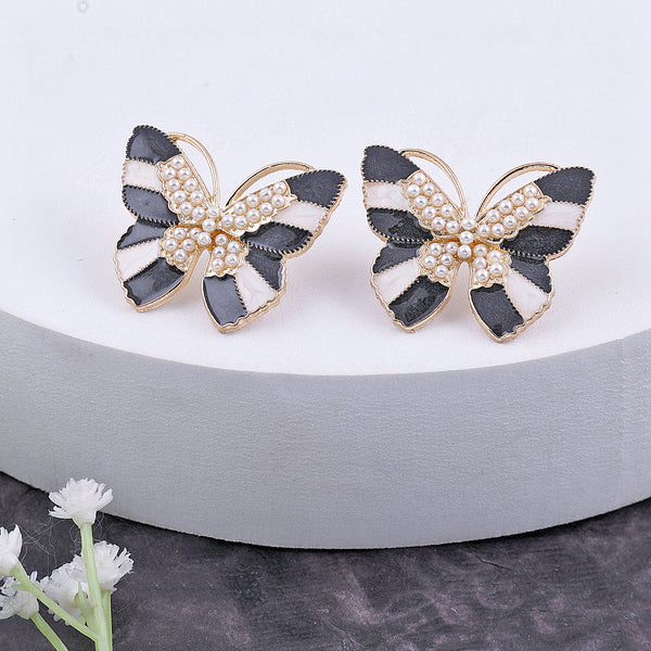 Black Butterfly Crystal Stud Earrings Boho Bloom