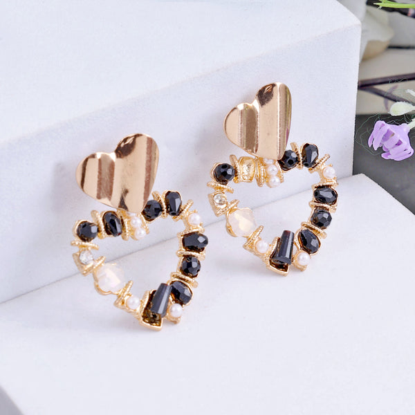 Rhinestone Pearl Heart Earrings Boho Bloom