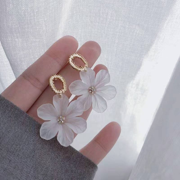 White Flower Petal Earrings Boho Bloom