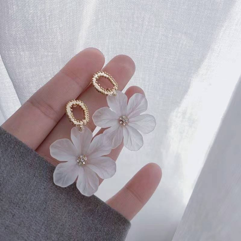 White Flower Petal Earrings Boho Bloom