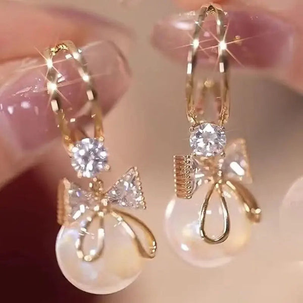 Crystal Gold Plated Pearl Earring Boho Bloom