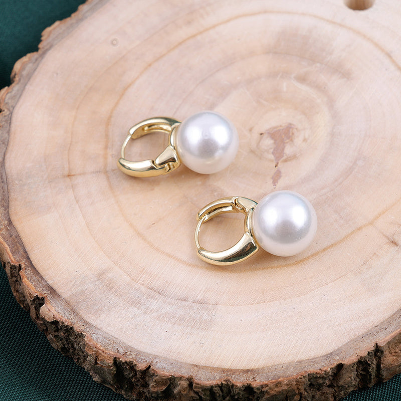 Gold Plate Pearl Drop Hoop Earrings Boho Bloom