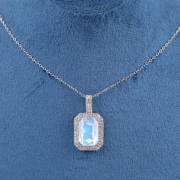 White Crystal Square Necklace Boho Bloom