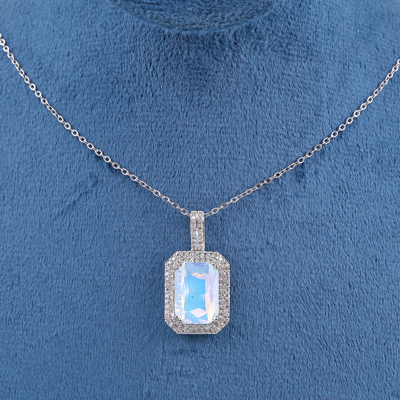 White Crystal Square Necklace Boho Bloom