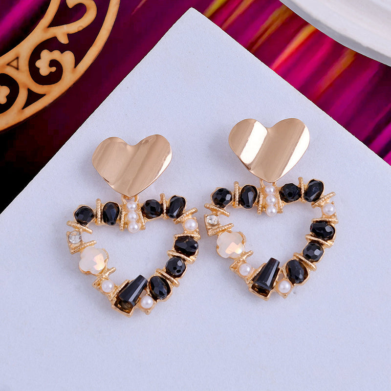 Rhinestone Pearl Heart Earrings Boho Bloom