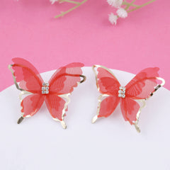 Gold Plated Red Butterfly Earrings Boho Bloom