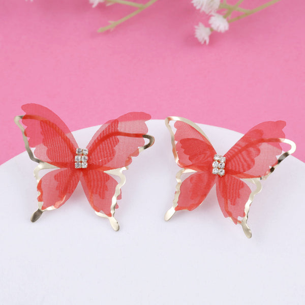 Gold Plated Red Butterfly Earrings Boho Bloom