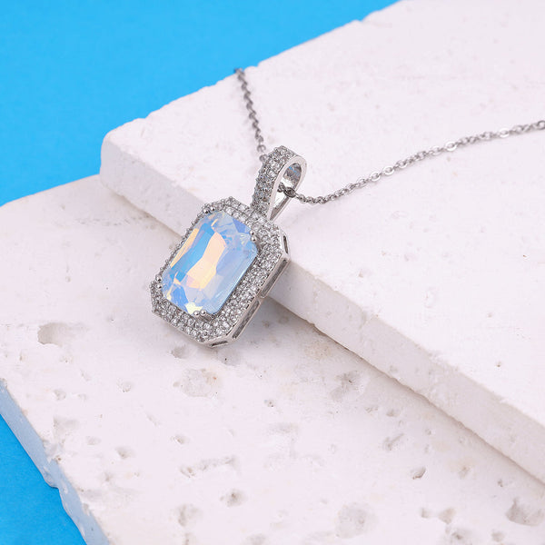 White Crystal Square Necklace Boho Bloom