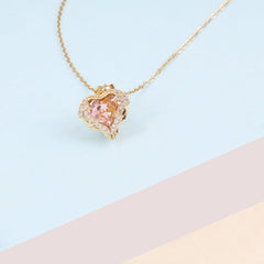 Rose Gold Zircon Heart Necklace Boho Bloom