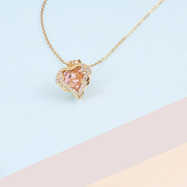 Rose Gold Zircon Heart Necklace Boho Bloom