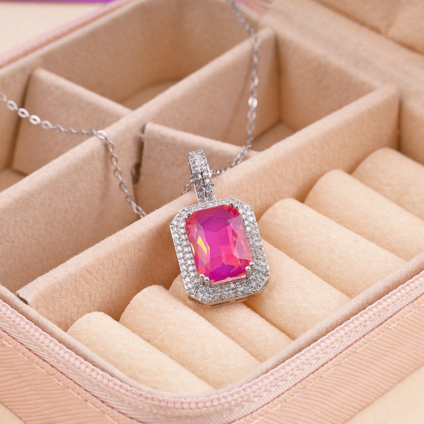 Pink Crystal Square Necklace Boho Bloom