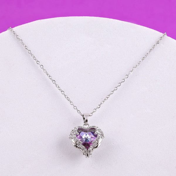 Purple Zircon Heart Necklace Boho Bloom