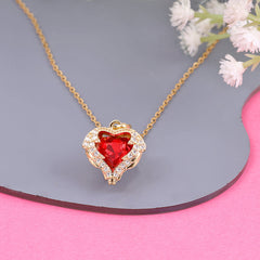 Red Zircon Heart Necklace Boho Bloom