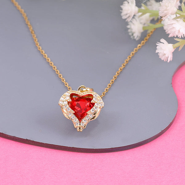 Red Zircon Heart Necklace Boho Bloom