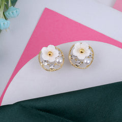 Gold plated White Flower Earrings Boho Bloom