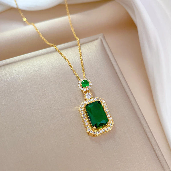 Gold Emerald With Green Stone Necklace Boho Bloom